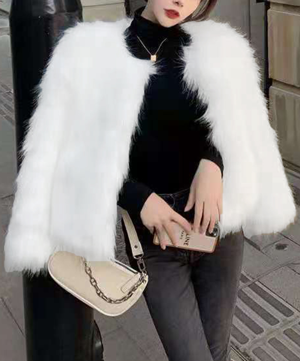 カットソー 長袖エコファーコート もこもこ秋冬アウター