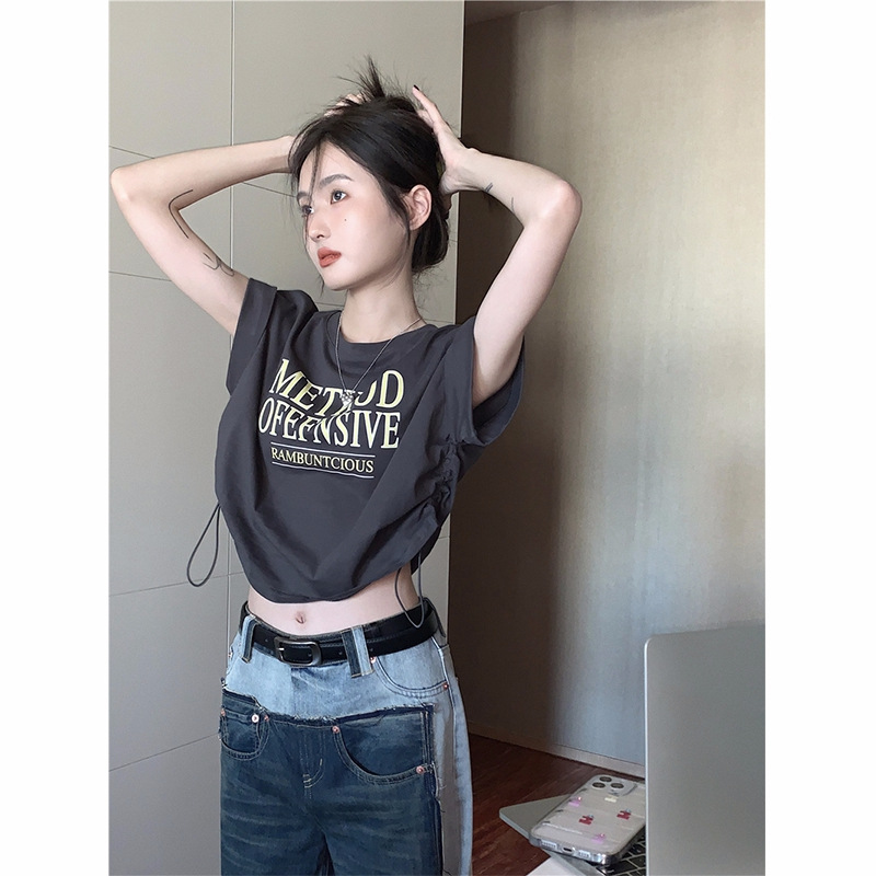 カットソー サイドギャザー クロップド七分丈