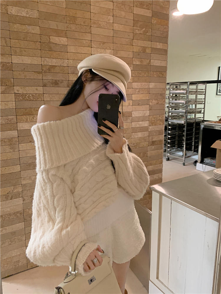 カットソー 韓国風ボートネックニットセーター上品カジュアル