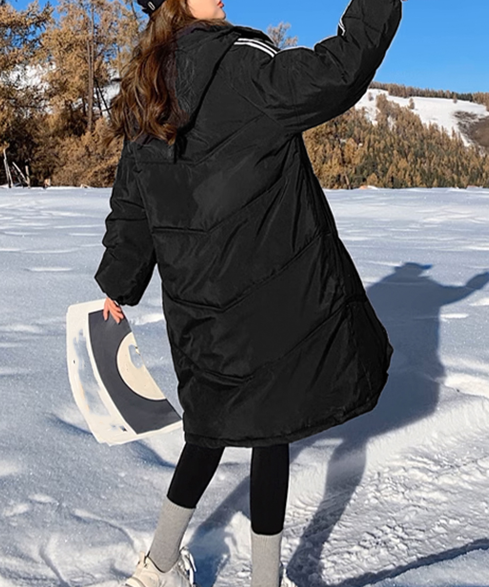 カットソー 長袖中綿入りロング丈コート女性用韓国風防寒服