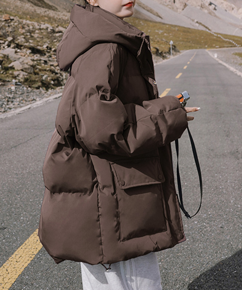 カットソー 長袖フード付き中綿コート防寒ジャケット