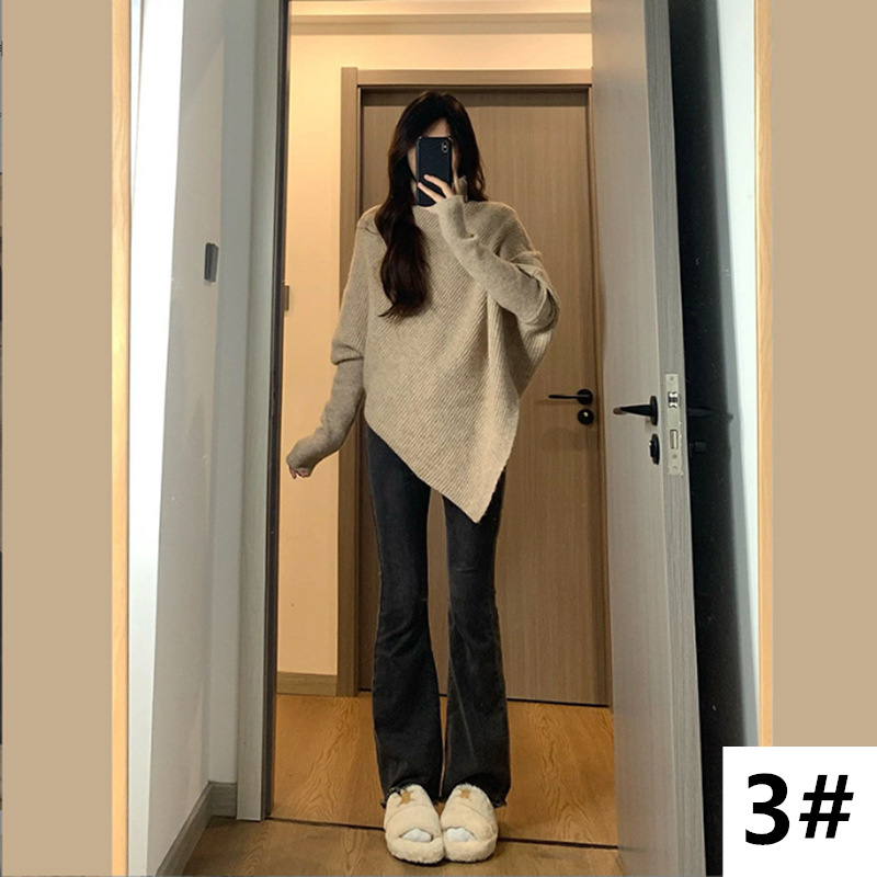 カットソー 秋冬新作 不規則裾 タートルネック ニット 長袖 レディース 全4色