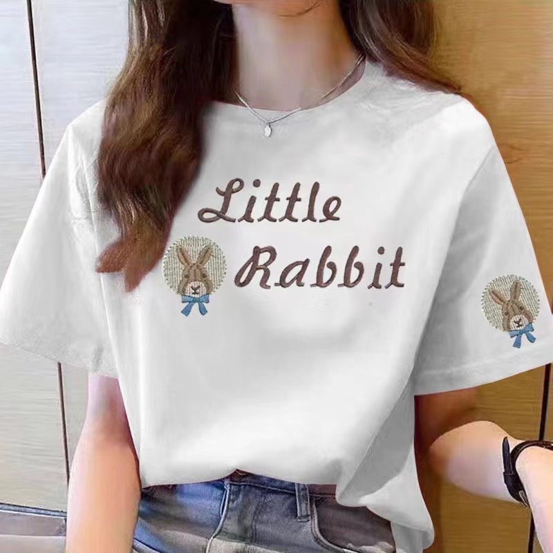 カットソー うさぎ刺繍入り ゆったり半袖