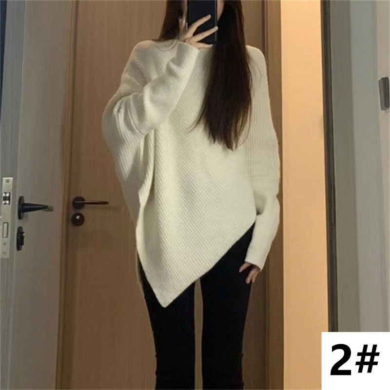 カットソー 秋冬新作 不規則裾 タートルネック ニット 長袖 レディース 全4色