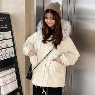 カットソー 学生向け韓国風長袖コットンコート毛皮襟付き冬服