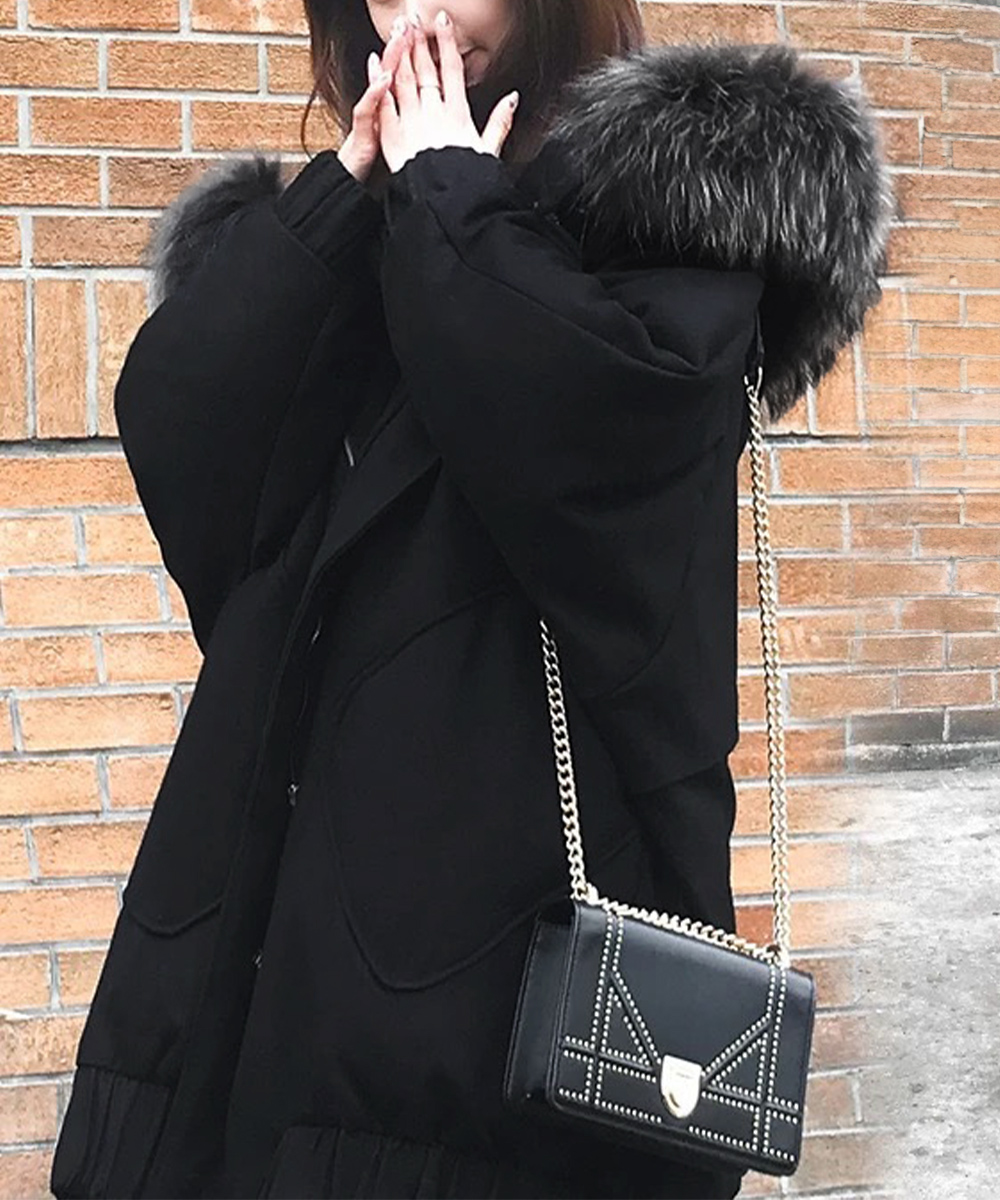 カットソー 長袖中綿コート毛皮風フード付き防寒ジャケット韓国風