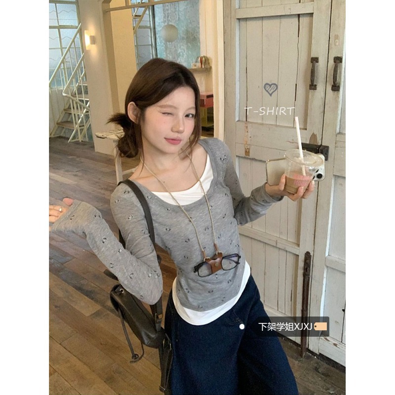 カットソー 優美な小紋ボートネックカットソー