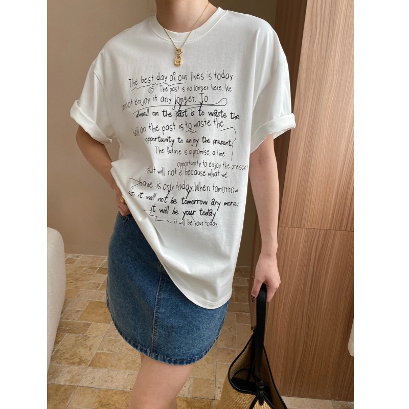 カットソー 詩的メッセージ入りリラックスTシャツ