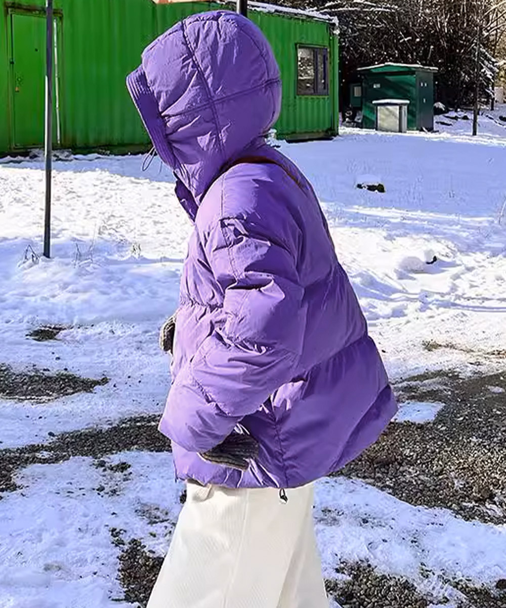 カットソー 長袖フード付きダウン風ショート中綿ジャケット