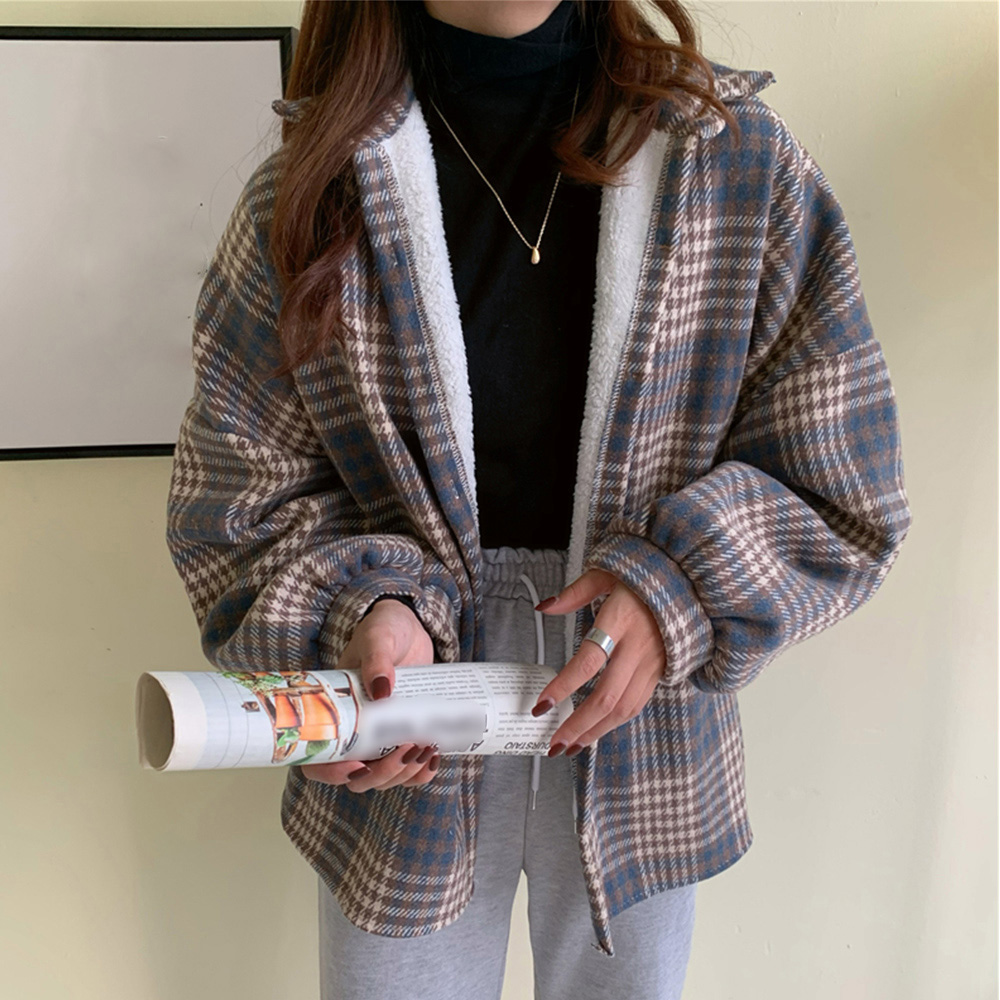 カットソー 長袖チェック柄裏起毛シャツジャケット秋冬