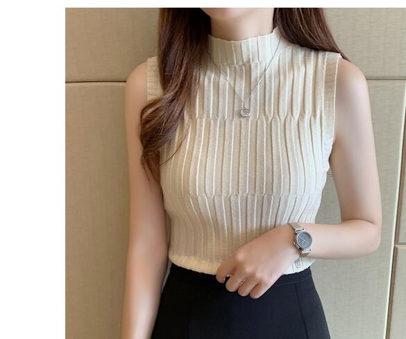 カットソー レディース ハイネック ノースリーブ ニットベスト