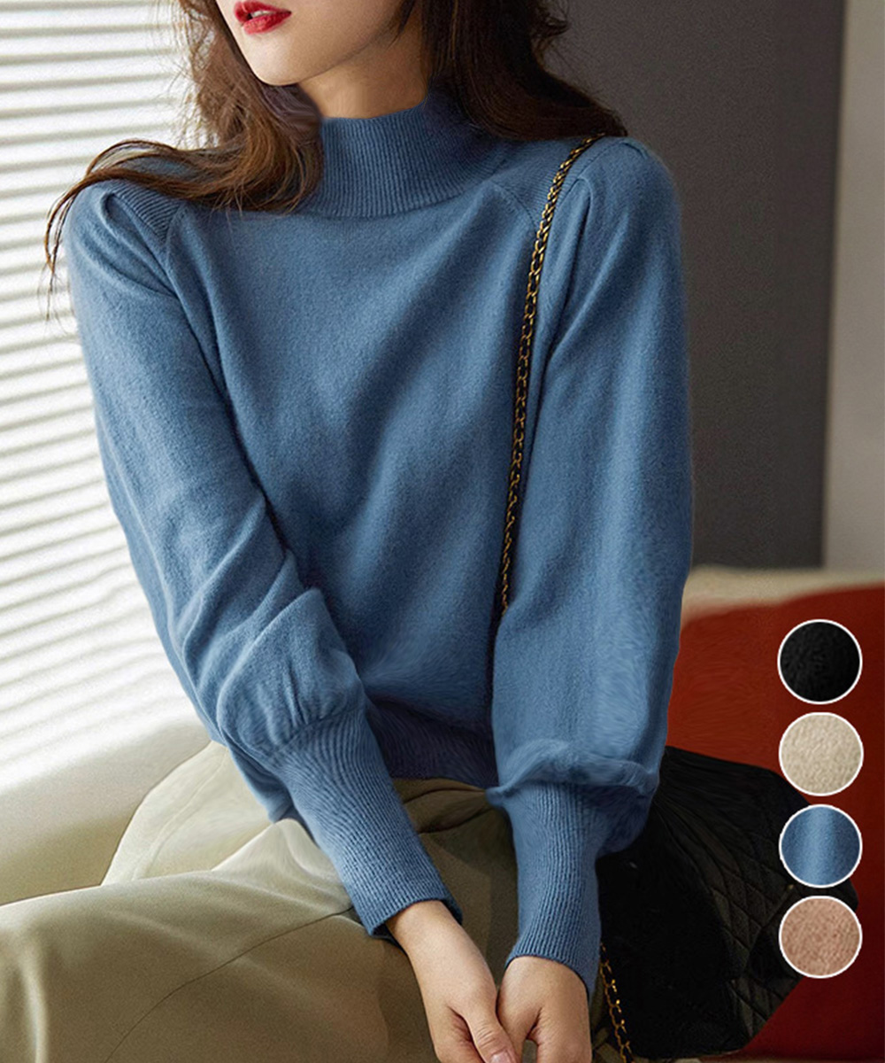 カットソー ハイネックニットトップス レディース 秋冬