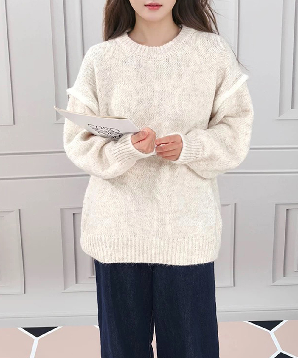 カットソー 長袖ゆったりニット丸首セーター体型カバー冬服