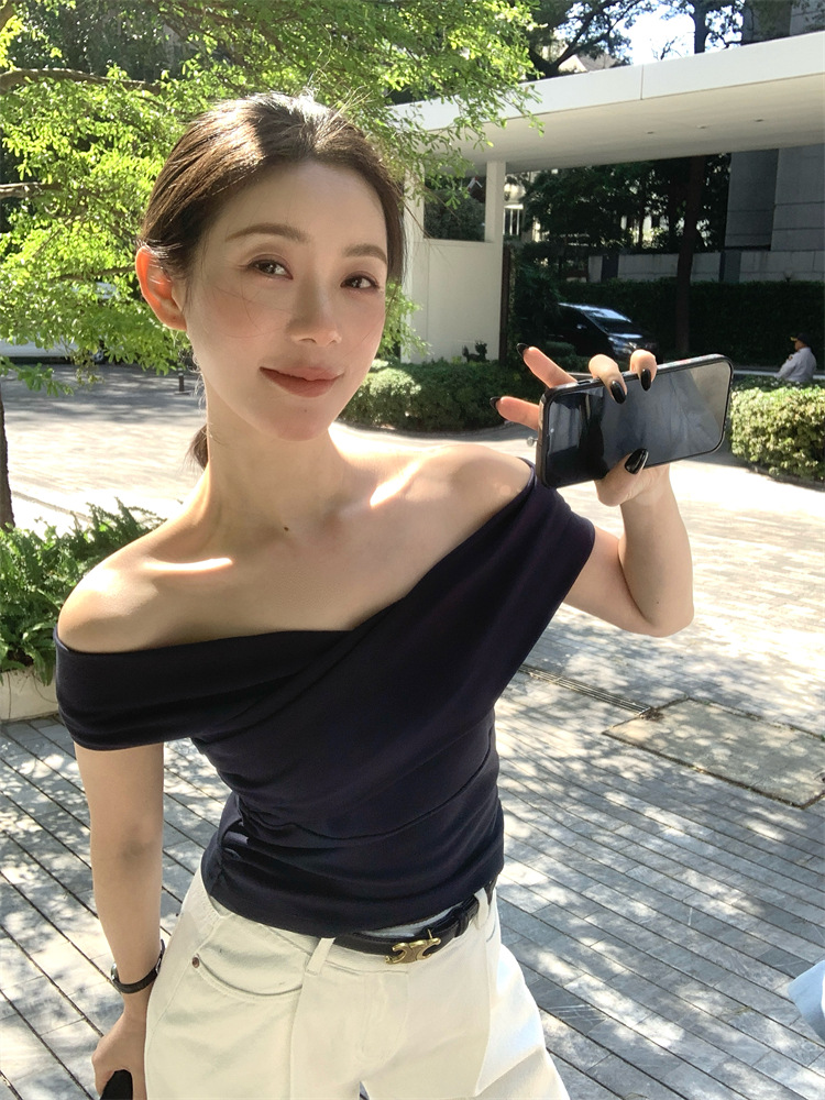 カットソー 優美ドレープボートネックトップス