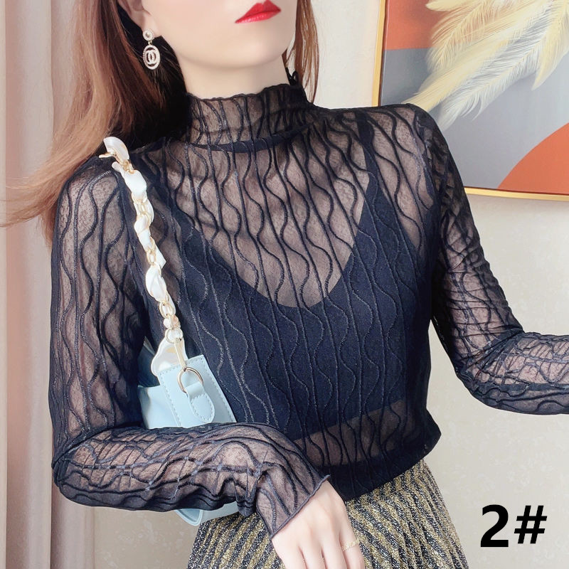 カットソー 透け感レース ハイネック インナー 女性用 重ね着対応