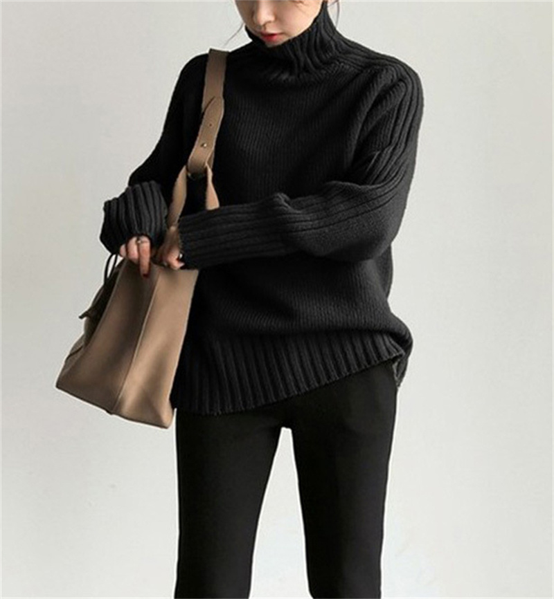 カットソー 着回し抜群 切り替えデザイン ハイネック ニットセーター