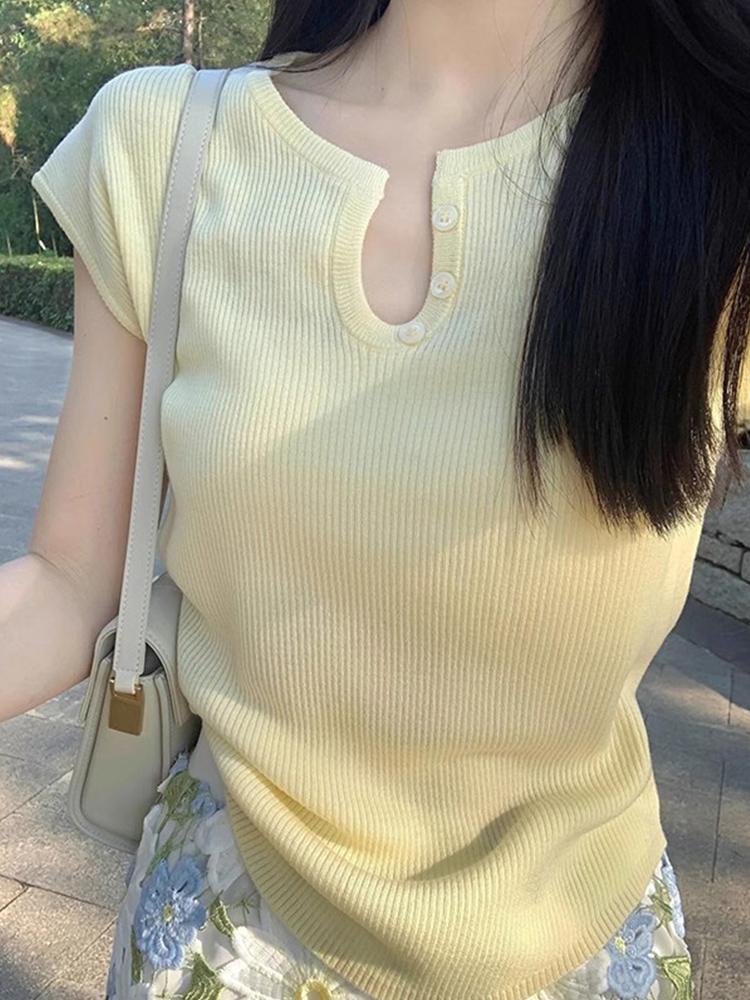 カットソー 優美フレンチリブボタンカットソー