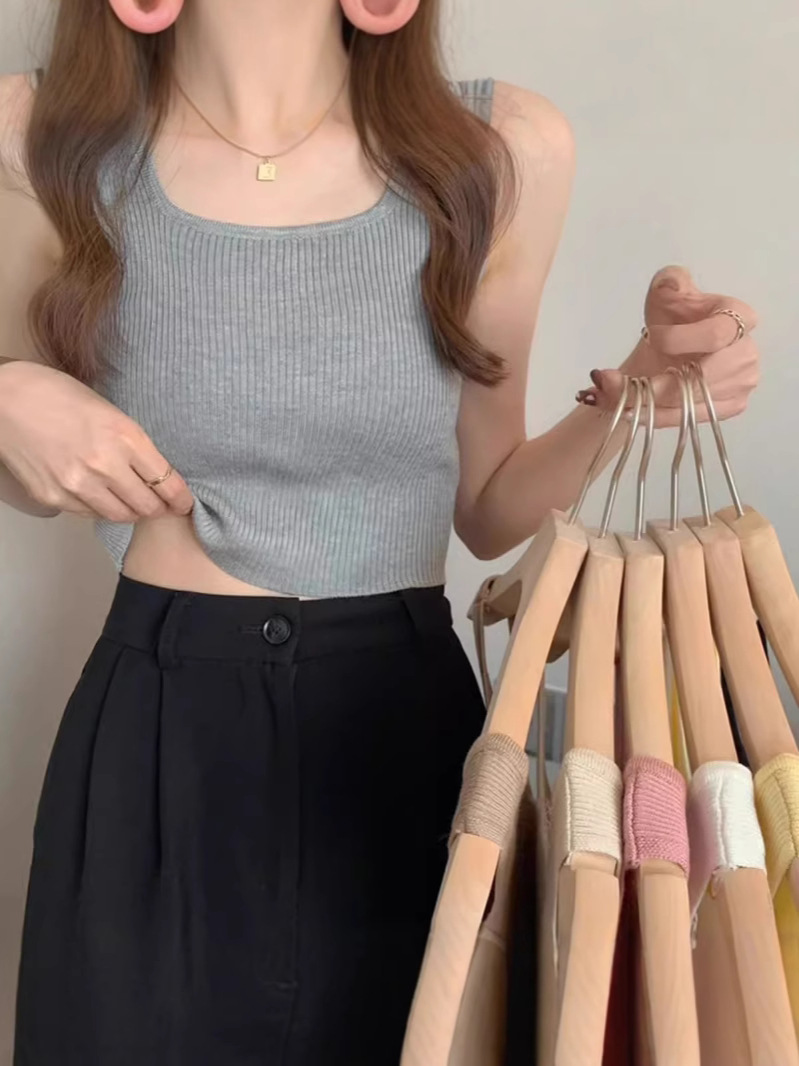 カットソー 優美リブ編みノースリーブカットソー