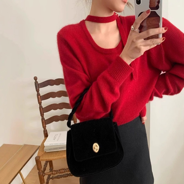 カットソー 配色ハイネックニットセーター レディース長袖カジュアルトップス