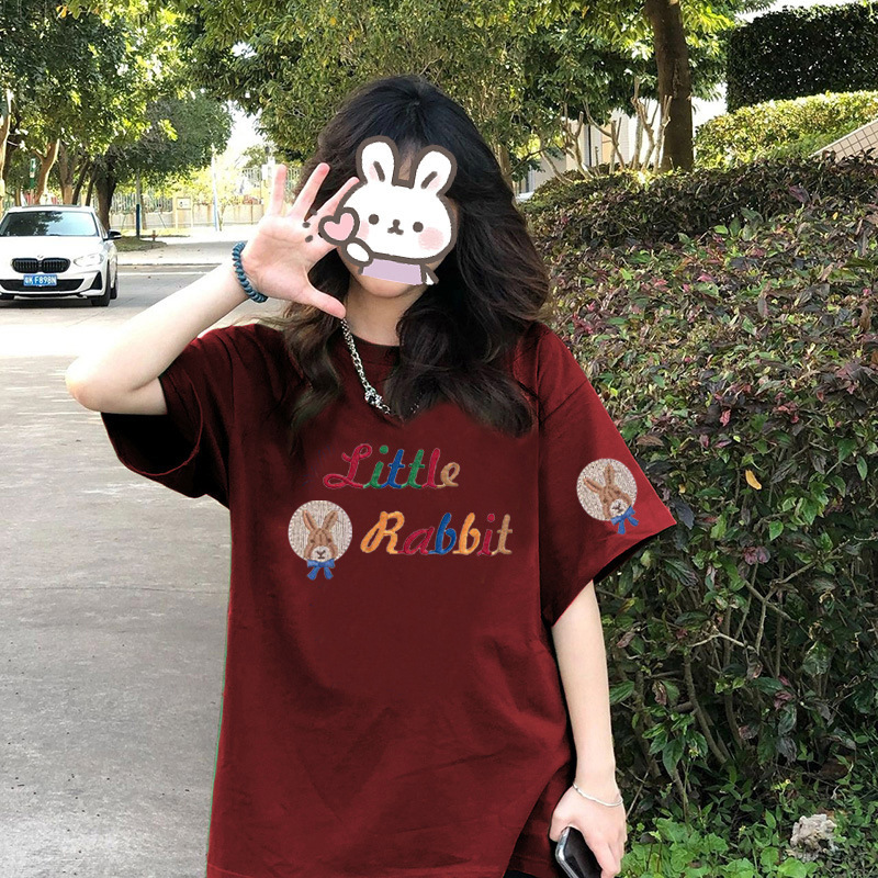 カットソー うさぎモチーフ刺繍入り半袖カットソー