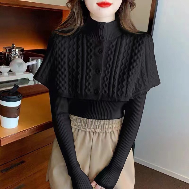 カットソー レディース ハイネック ニット カーディガン ショール 二点組