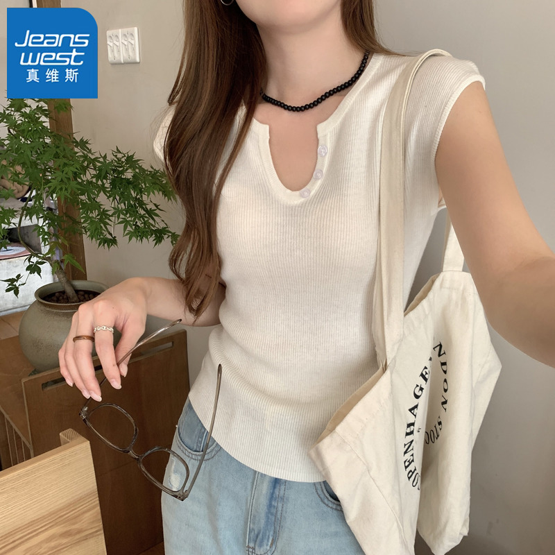 カットソー 優美フレンチリブボタンカットソー