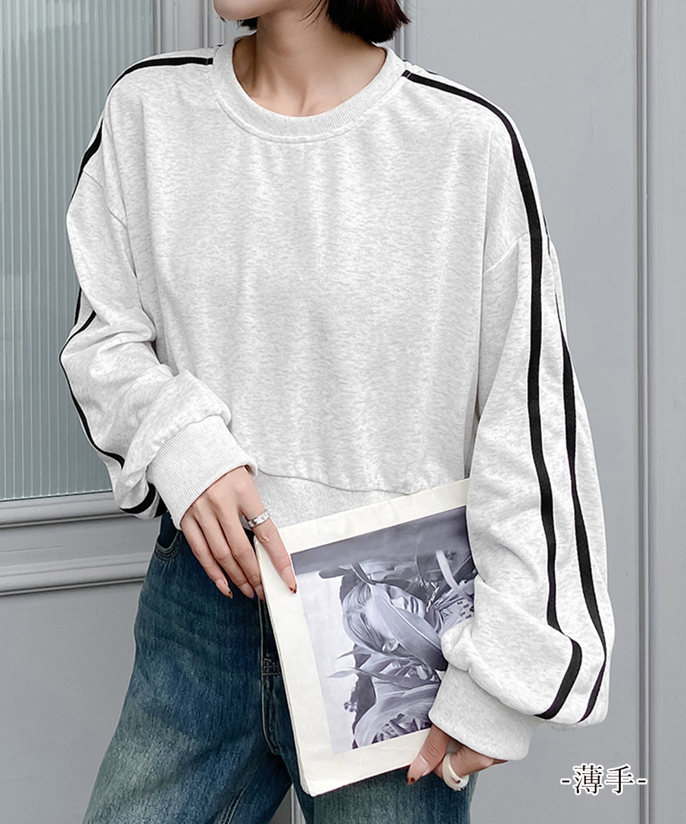 長袖ショート丈サイドライン裏起毛カットソー