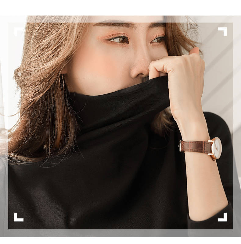 女性用長袖無地タートルネック保温着回し暖かいカットソー