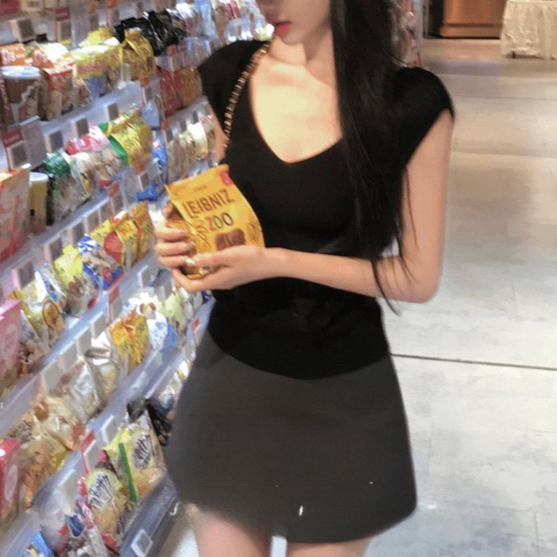 カットソー カットソー リブ編み 細身 フィット Vネック トップス