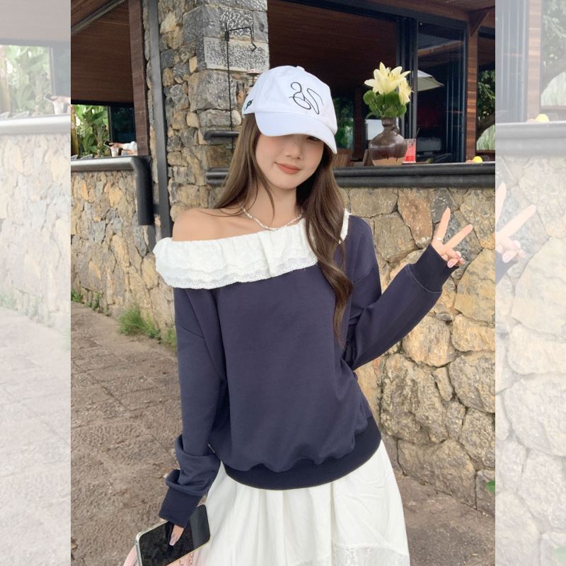 ボートネック長袖カットソー レディース オフショルダー