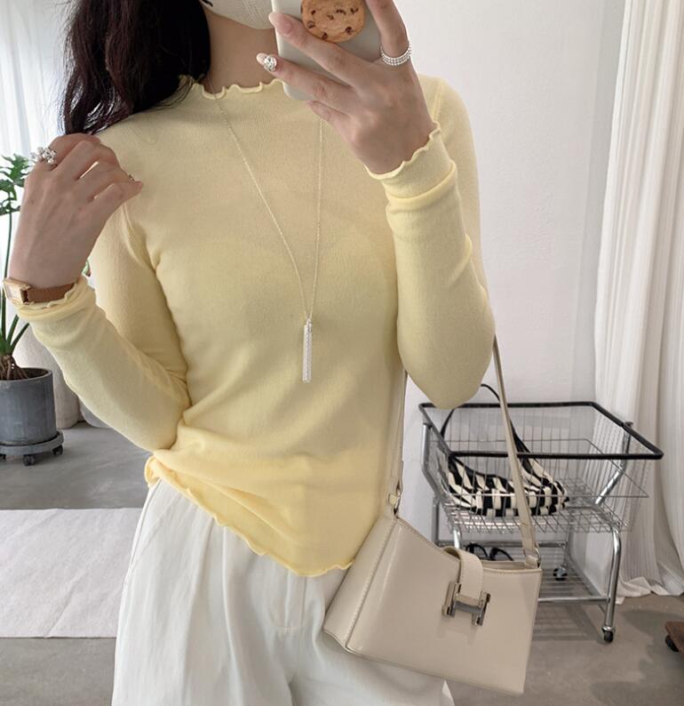 カットソー レディース無地ハイネックニットトップス