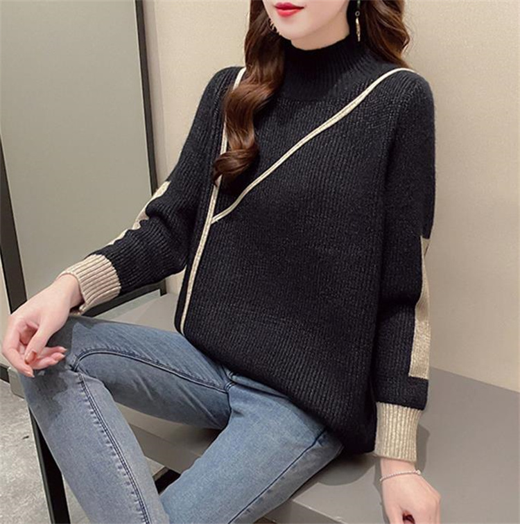 厚手ハイネックニットセーター ゆったり秋冬カットソー