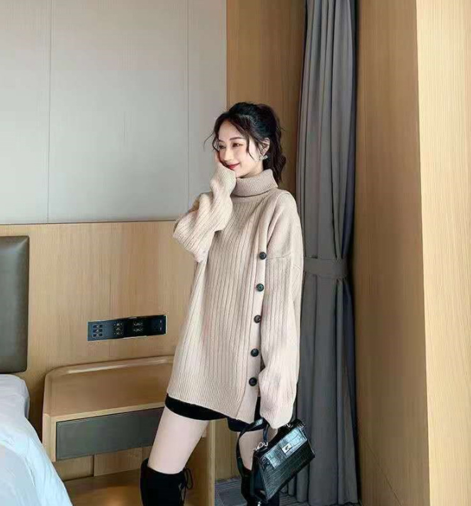 カットソー 秋冬新作レディースタートルネックニットワンピース長袖