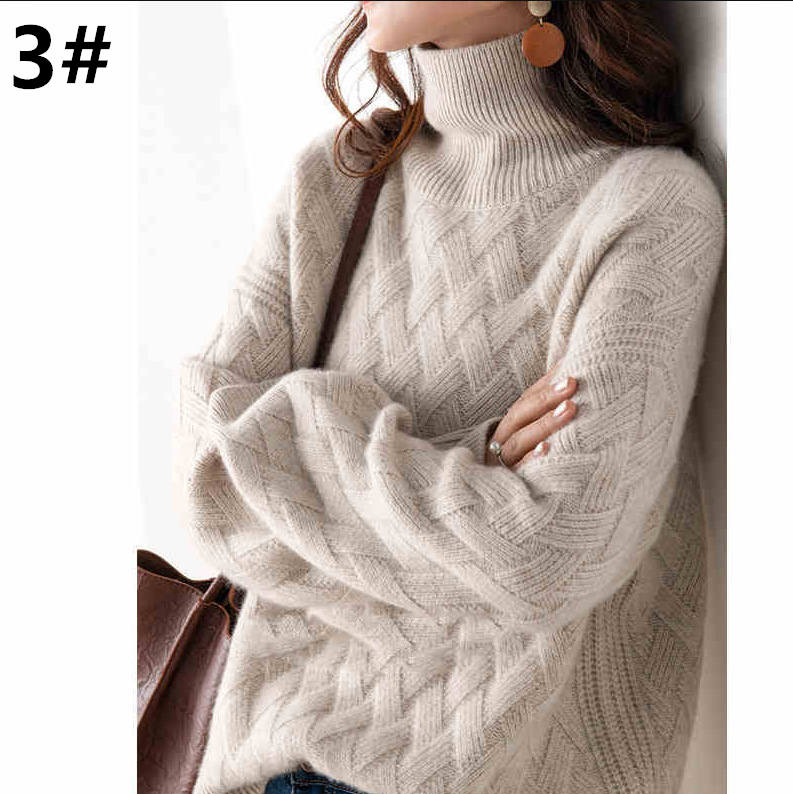 カットソー ハイネック ケーブル編み セーター 厚手 防寒 女性用