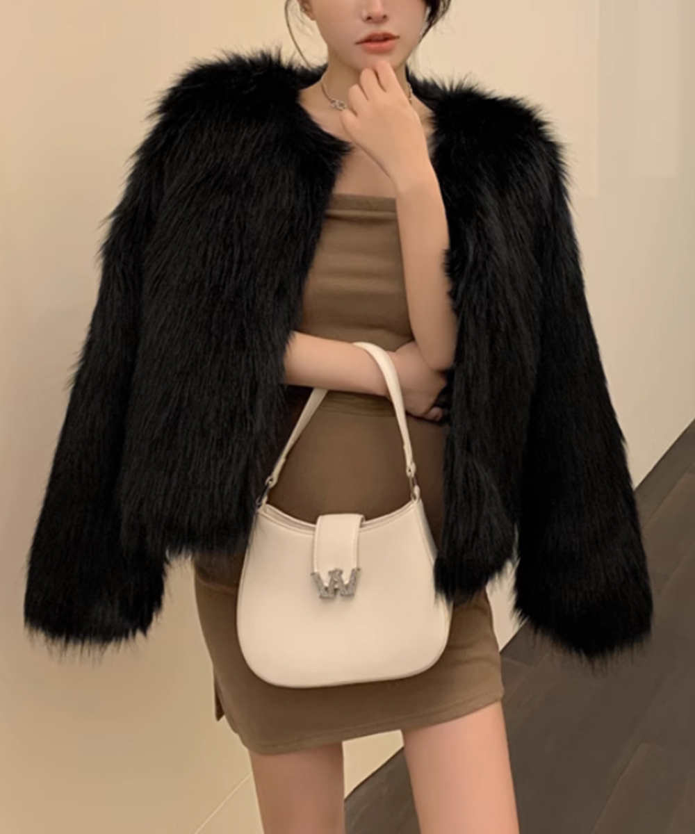 カットソー 長袖エコファーコート もこもこ秋冬アウター