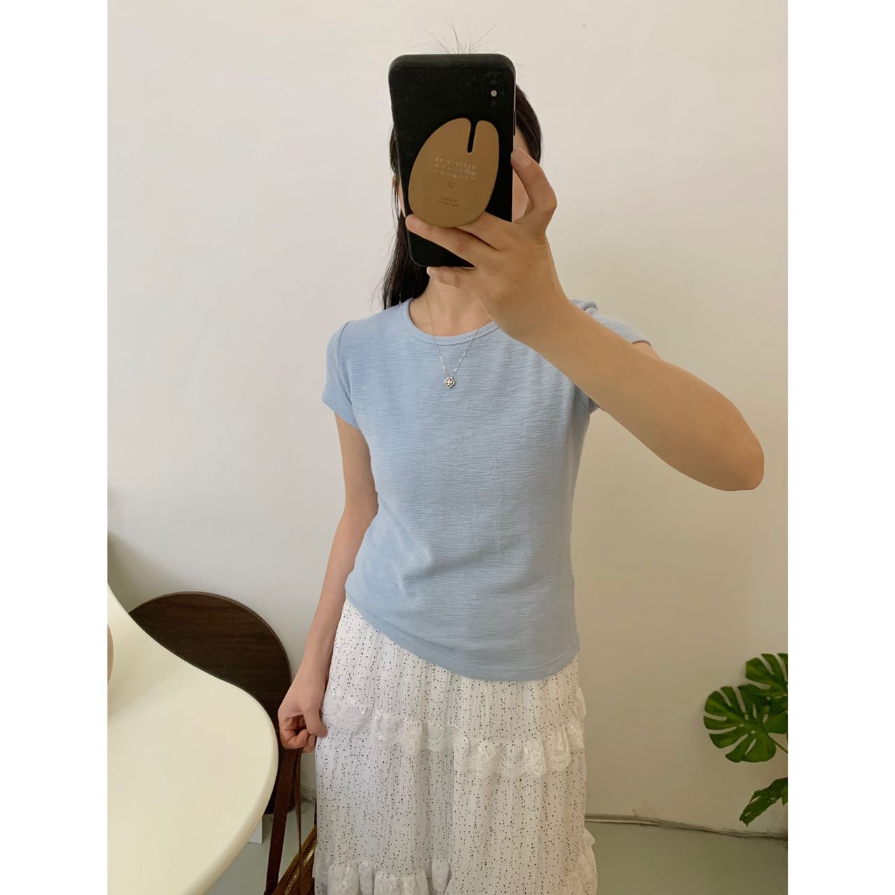 カットソー シンプル丸首スラブ半袖カットソー