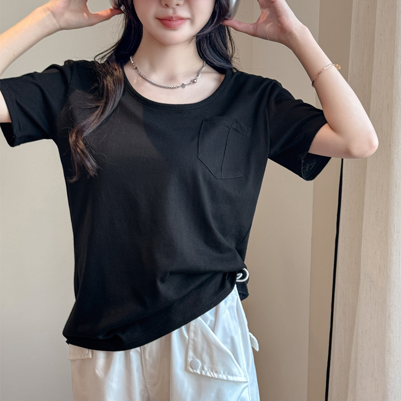 カットソー ポケット付きシンプル半袖カットソー