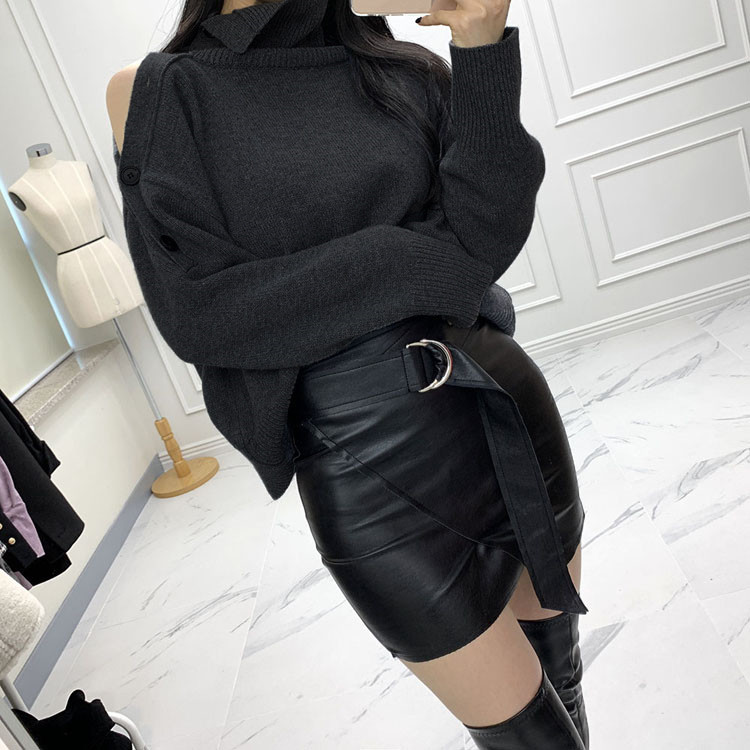 カットソー 女性らしさ際立つタートルネックセーター ゆったりシンプル