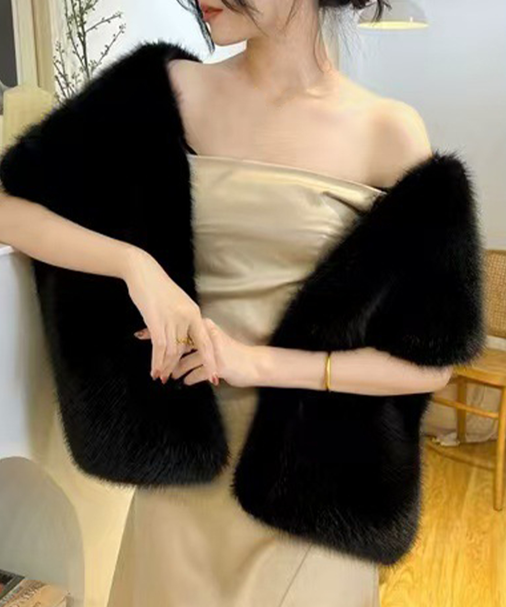 カットソー ふわふわファーショール ボートネック大判肩掛けケープ