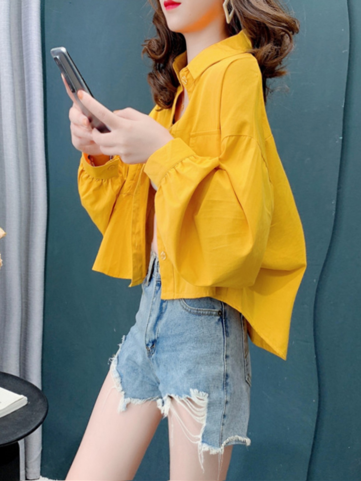 カットソー ゆったりシルエット袖口ギャザーボリューム七分丈シャツ