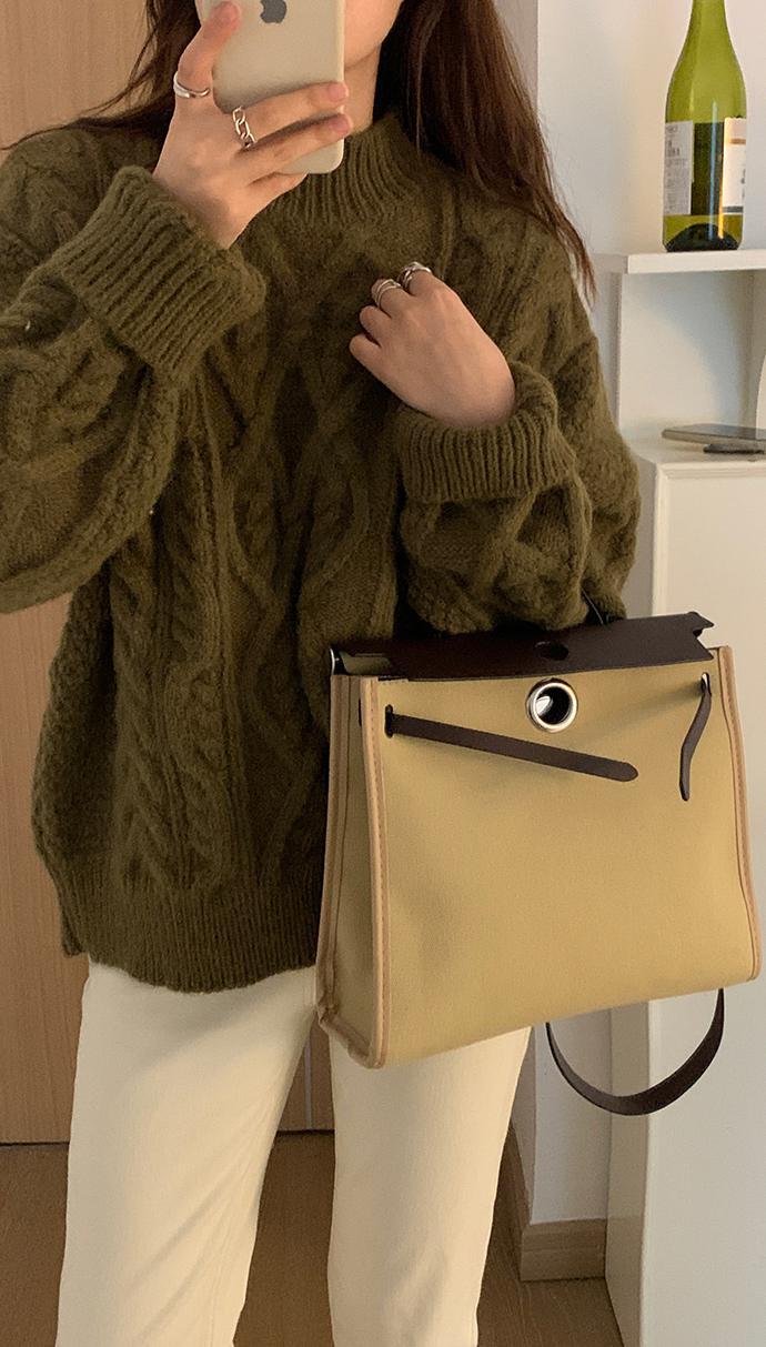 カットソー 秋冬新作 ケーブル編み ハイネック ニット セーター ざっくり 可愛い