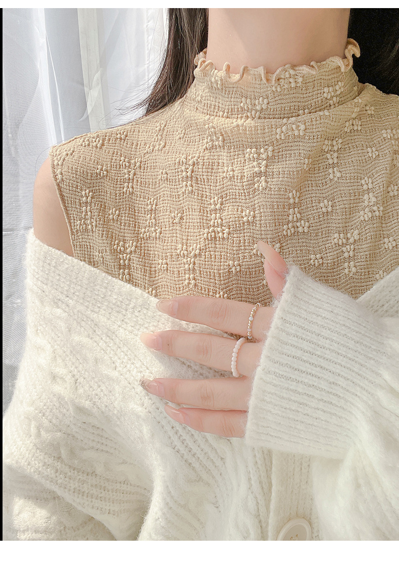 透け感ハイネック花柄重ね着用カットソー