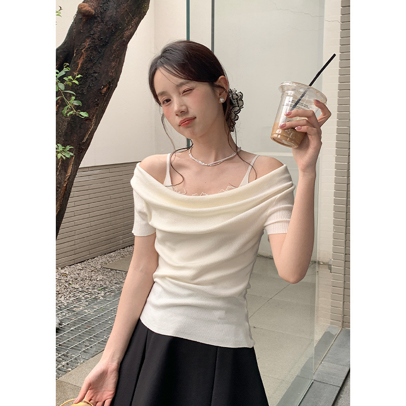 カットソー 優美なドレープボートネック