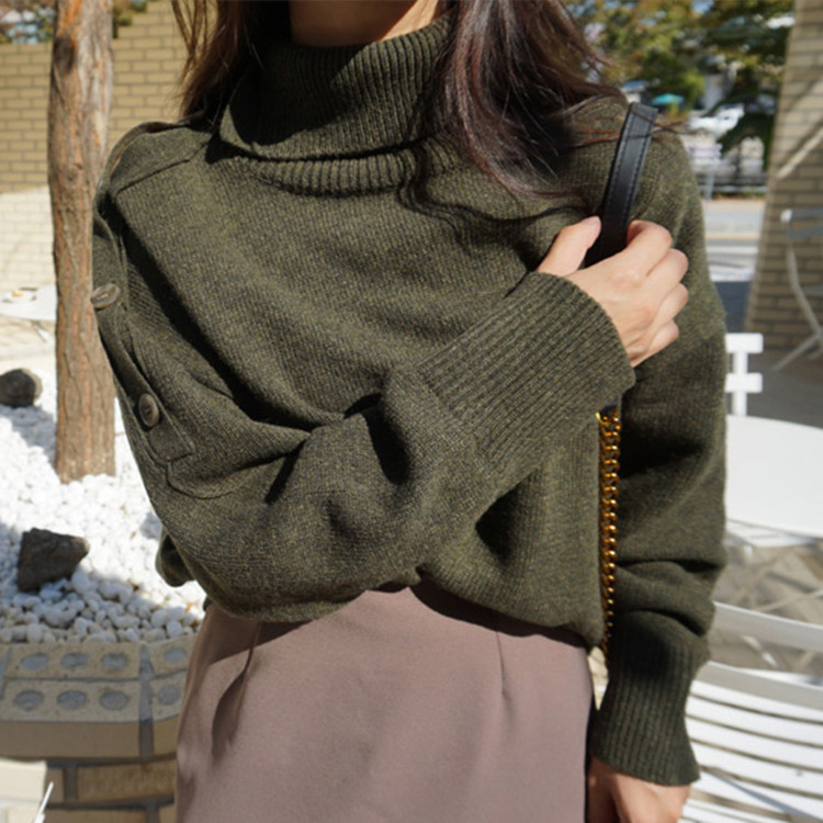 カットソー 女性らしさ際立つタートルネックセーター ゆったりシンプル