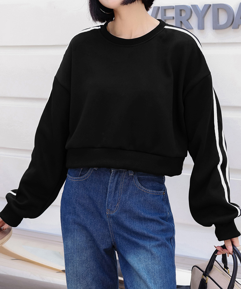 長袖ショート丈サイドライン裏起毛カットソー