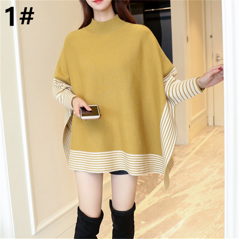 秋冬新作 体型カバー セーター マント風 長袖 カットソー