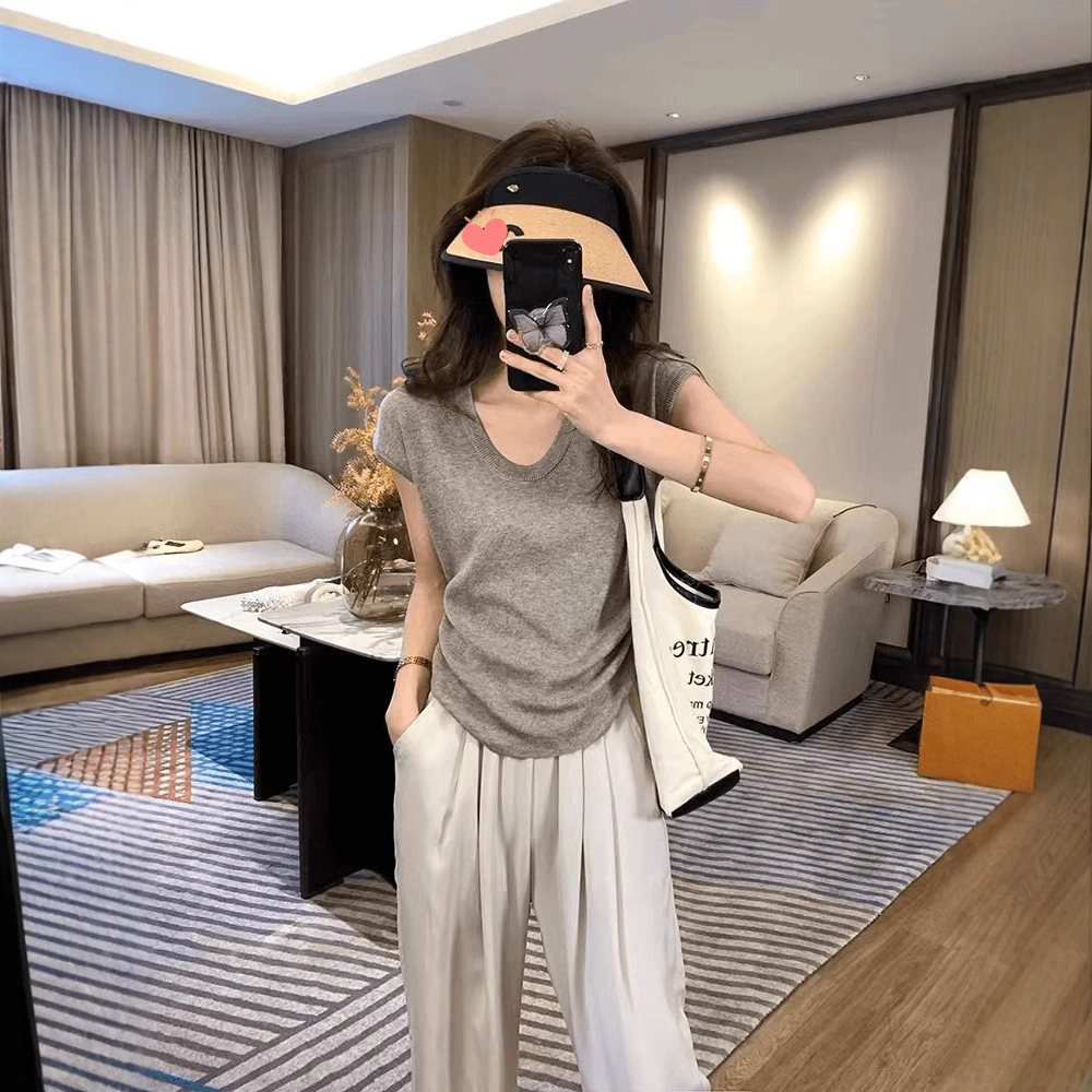 カットソー シンプル優美Uネック半袖カットソー