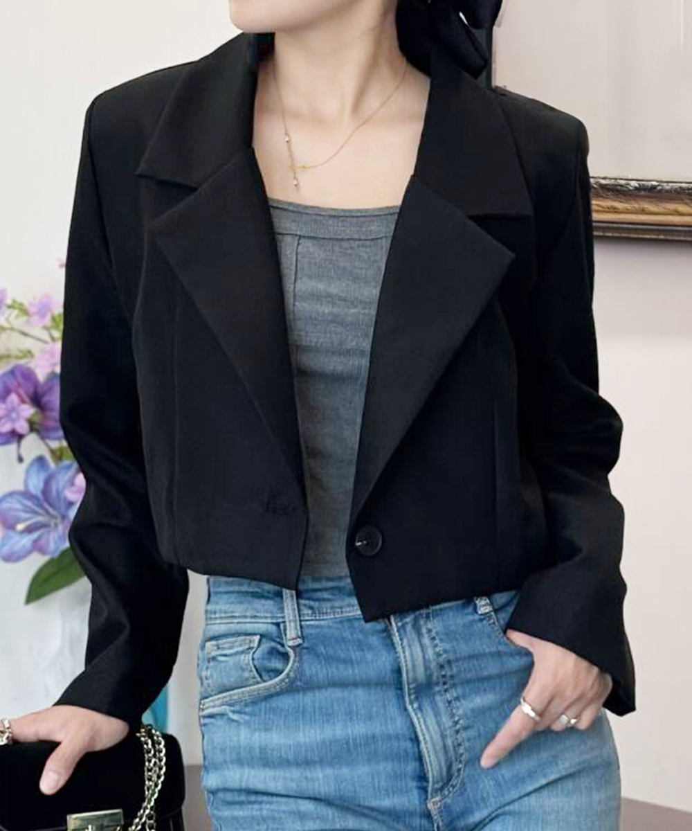 カットソー 長袖ショート丈テーラード韓国風秋服ジャケット