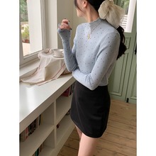 ドットプリント フリル ハーフハイネック ニット カットソー