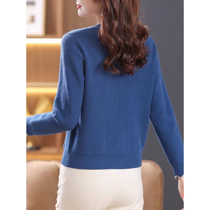 カットソー 波型縁取り前開きニットカーディガン長袖